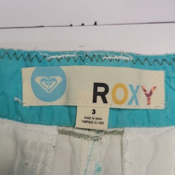 Roxy Y2K juniors cotton madras shorts white aqua size 3 - Picture 6 of 9